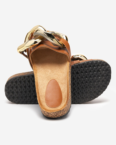 Papuci de damă maro cu decor la Fixci- Footwear
