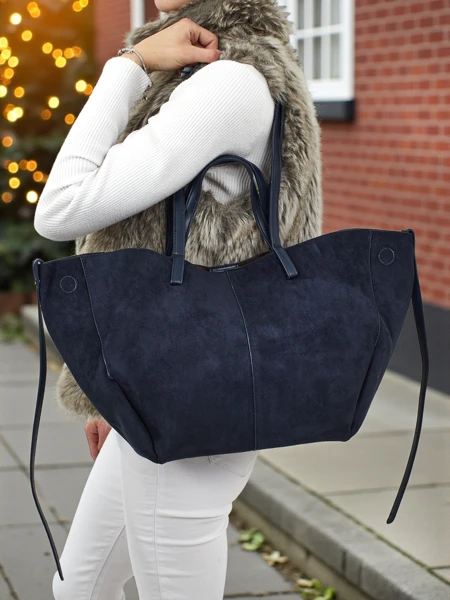 Geantă de damă shopper eco din piele întoarsă cu o geantă mai mică din piele eco inclusă, set 2 în 1 Elinea