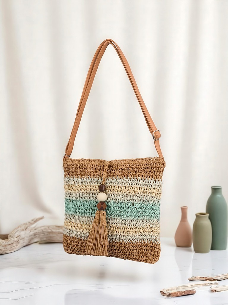 Royalfashion Geantă mică de damă din paie, cu dungi, Charm Mini