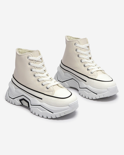 Pantofi sport de damă cu platformă izolată crem a'la sneakers Retiha - Încălțăminte