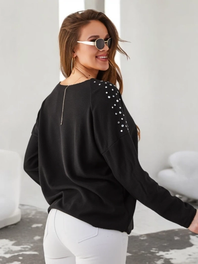 Pulover subțire din viscoză pentru femei Royalfashion cu strasuri pe umeri