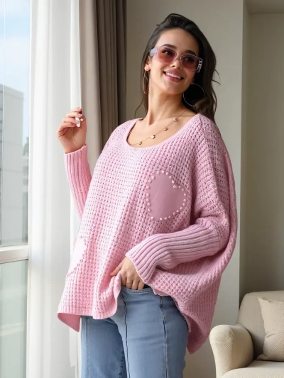 Pulover oversized din acril pentru femei Royalfashion cu inimi