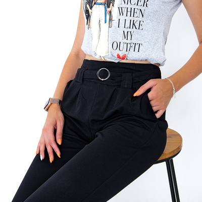 Pantaloni de femei negri eleganți cu picioare drepte - Îmbrăcăminte