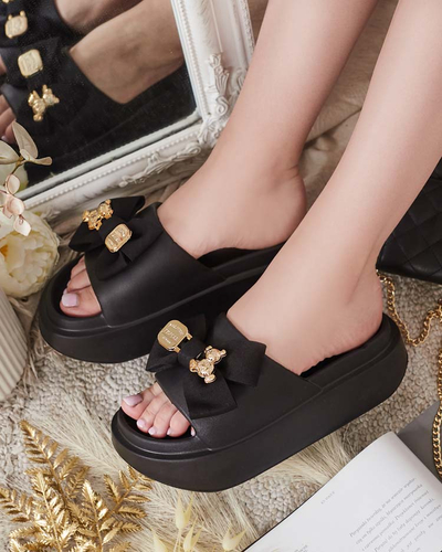 Royalfashion Șlapi de cauciuc pentru femei cu fundiță decorativă Apis