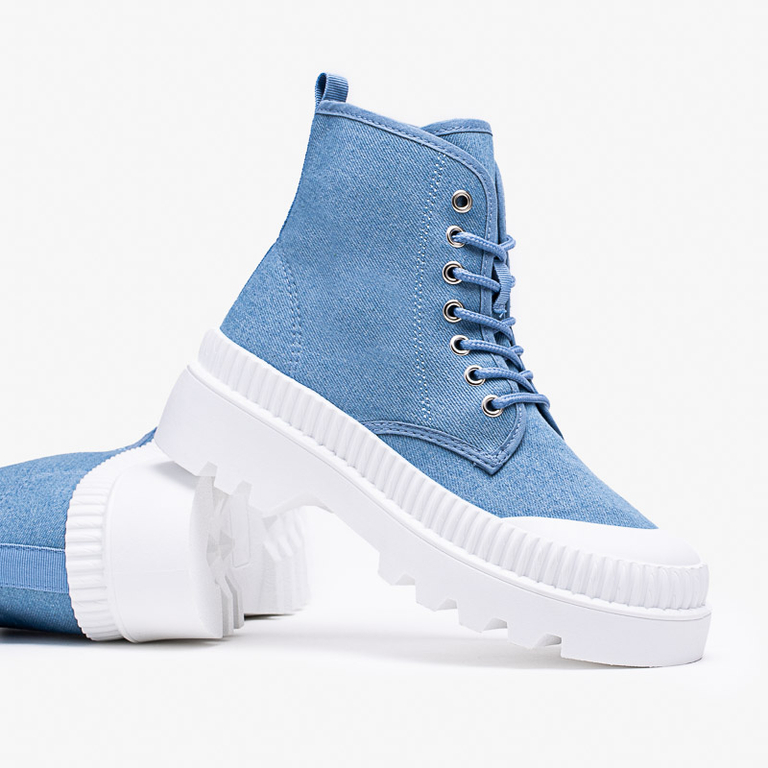 Botine dama cu toc plat Roulle albastre - pantofi