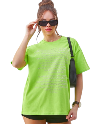 Royalfashion Tricou din bumbac pentru femei cu texte din strassuri