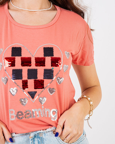 Tricou dama Coral cu imprimeu - Imbracaminte