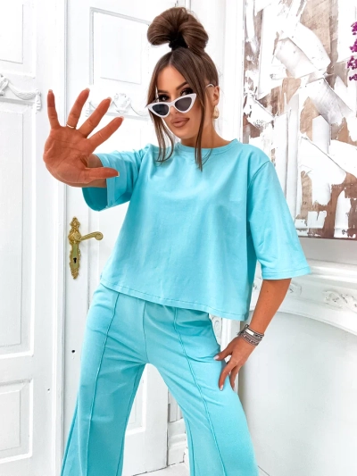 Royalfashion Set din bumbac pentru femei cu pantaloni evazați