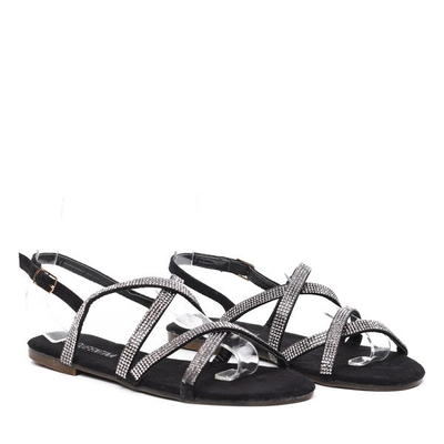 Czarne sandały z cyrkoniami Margarita- Obuwie