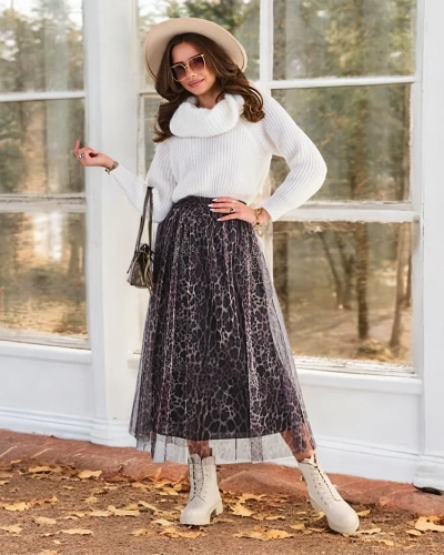 Fusta midi pentru femei, cu model din dantelă de la Royalfashion