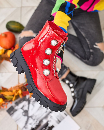 Royalfashion Cizme roșii lăcuite pentru femei cu perle Asiciu