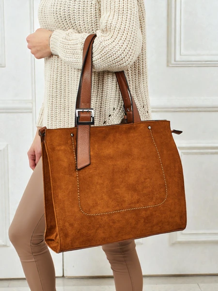 Geantă de damă shopper Daverna, din piele ecologică tip piele întoarsă