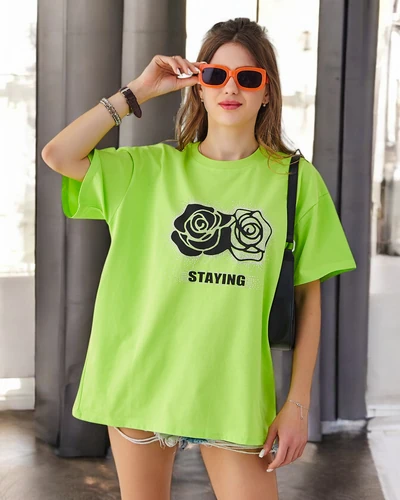 Royalfashion Tricou din bumbac pentru femei Floare de trandafir