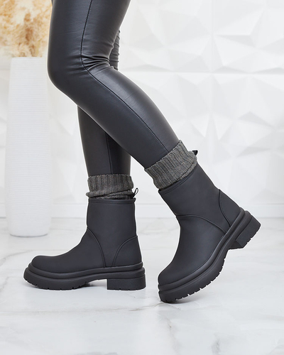 Royalfashion Cizme negre mate pentru femei cu talpă mai groasă Holeopi