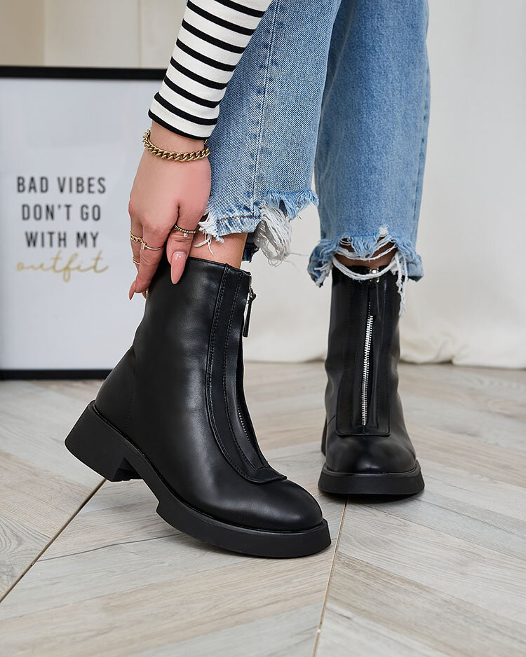 Royalfashion Cizme cu toc plat de damă, de culoare neagră Etiuse