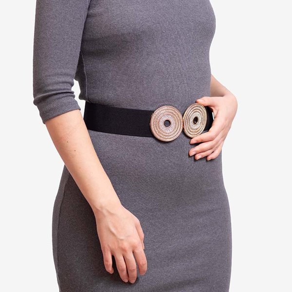 Curea elastica neagra cu catarama aurie cu zirconi - Accesorii