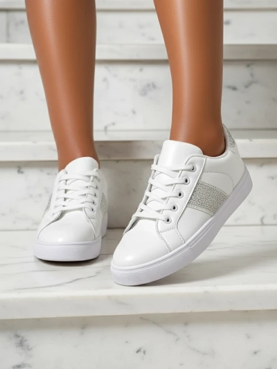 Luminosa Sneakers Albi din Piele Ecologică