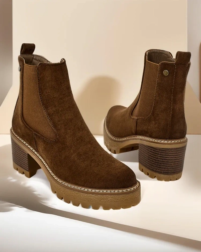 Cizme de damă până la glezna Royalfashion din eco-suede pe un toc Segori