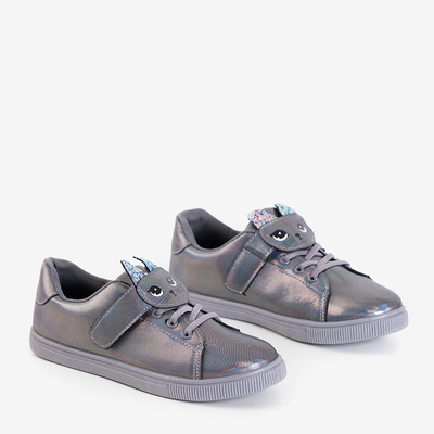 Adidași pentru copii gri închis cu pisoi Atlas - Pantofi