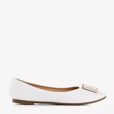 OUTLET Balerini de dama albi cu ornament pe varf Rionach - Pantofi