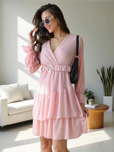 Rochie mini Royalfashion pentru femei cu volane și decolteu înfășurat