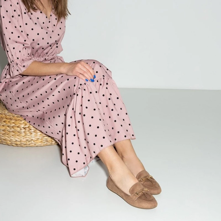 OUTLET Mocasini din piele ecologică de culoare maro deschis cu franjuri Catriona - pantofi