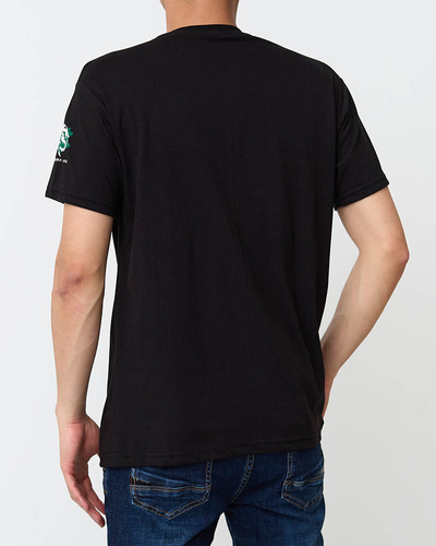 Tricou bărbătesc din bumbac negru cu imprimeu - Îmbrăcăminte