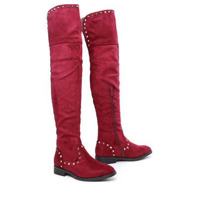 Bordowe, długie kozaki Lucette- Obuwie