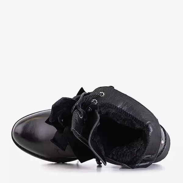 OUTLET Genti negre cu jeturi și arcuri din velur Caterina - Încălțăminte