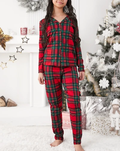 Pijamale de Crăciun pentru copii Royalfashion din bumbac în carouri