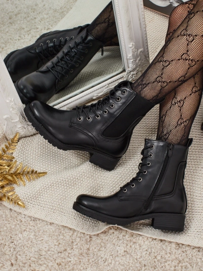 Botine de damă Oslynne din piele ecologică cu șireturi