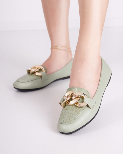 OUTLET Mocasini de dama din piele ecologica verzi cu lant Flamii - Pantofi