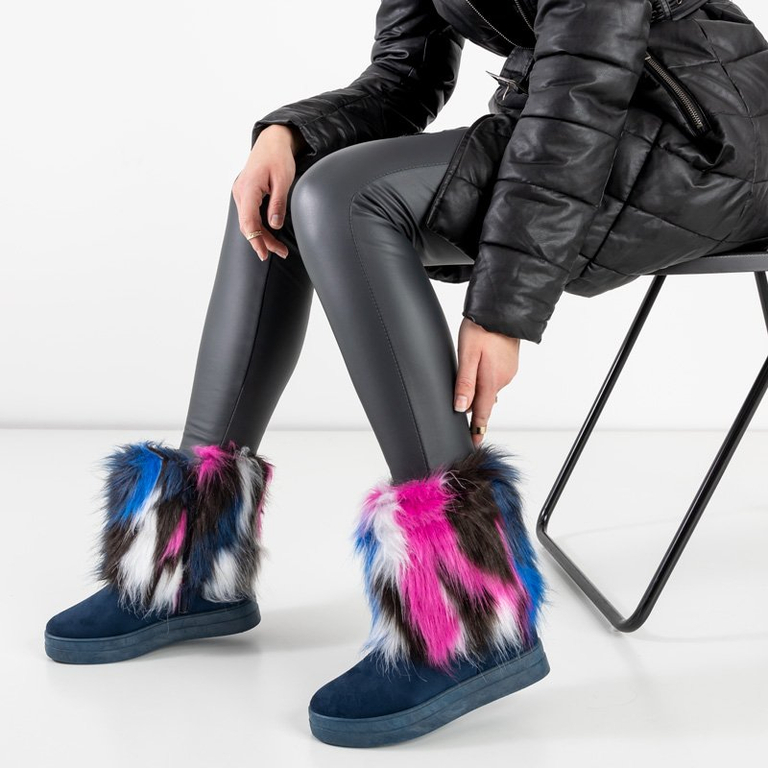 OUTLET Cizme de zăpadă pentru femei cu blana bleumarin Marell - încălțăminte