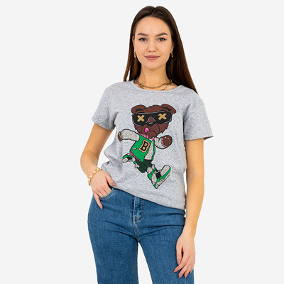 Tricou cu imprimeu gri pentru damă - Îmbrăcăminte