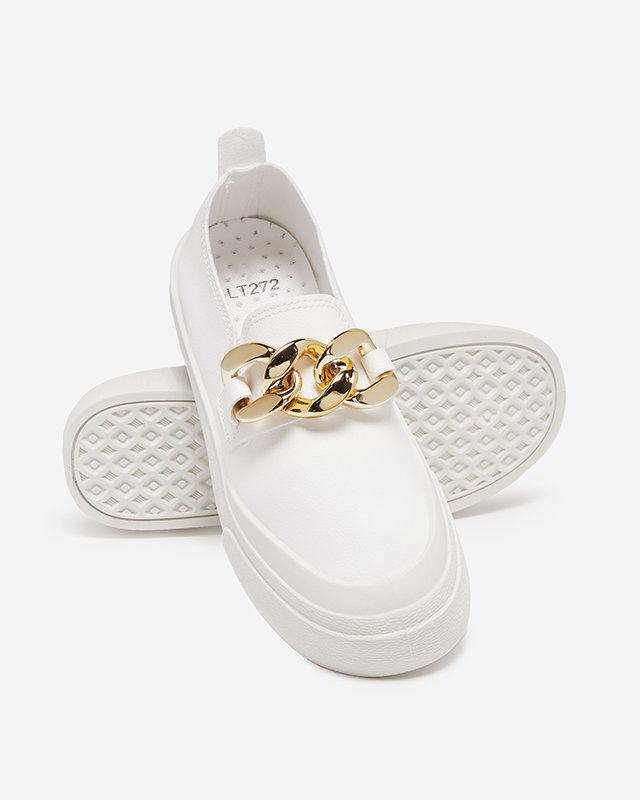 OUTLET Pantofi slip-on de dama albi cu talpa mai groasa cu decor Senula - Incaltaminte