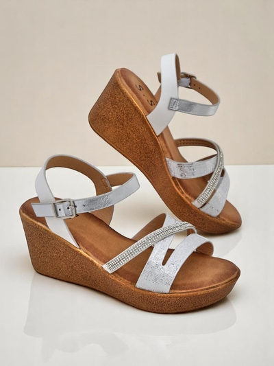 Sandale cu wedge pentru femei Royalfashion cu strassuri și sclipici Eclat
