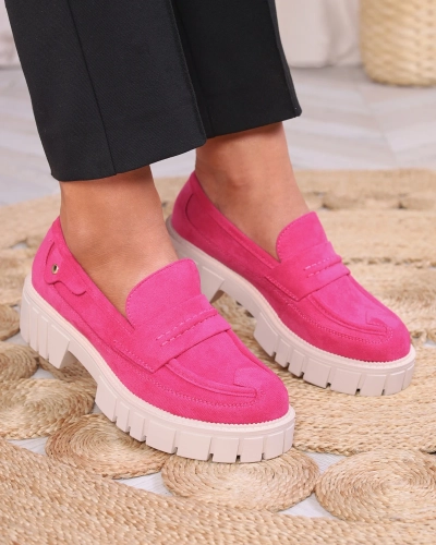 Royalfashion Eco mocasini din piele de căprioară fucsia pentru femei Siherta