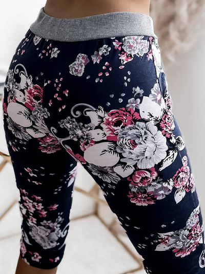 Pantaloni scurți 3/4 de damă bleumarin și roz PLUS SIZE - Îmbrăcăminte
