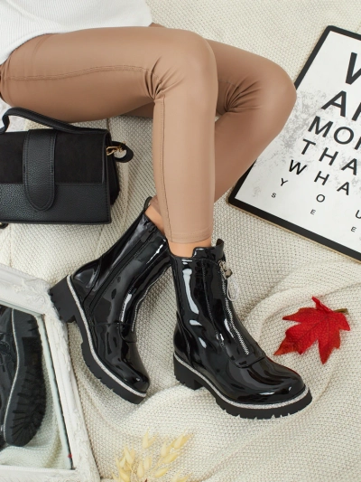 Botine de damă din piele ecologică lăcuită cu zirconiu Nuvina