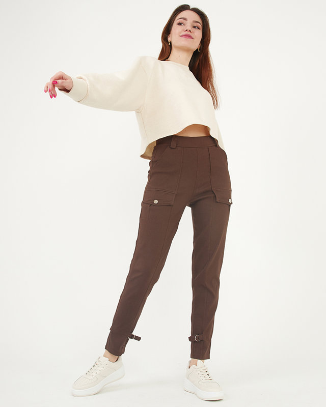 Pantaloni cargo de damă maro închis a'la - Îmbrăcăminte