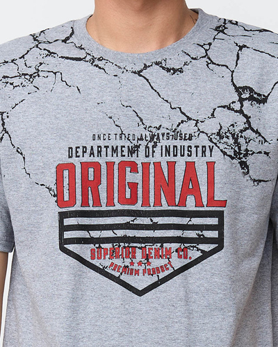 Tricou gri pentru barbati cu imprimeu - Imbracaminte