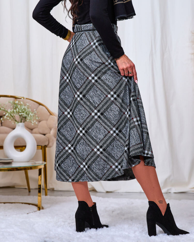 Royalfashion Fustă lungă pentru femei, gri și roșie, în carouri