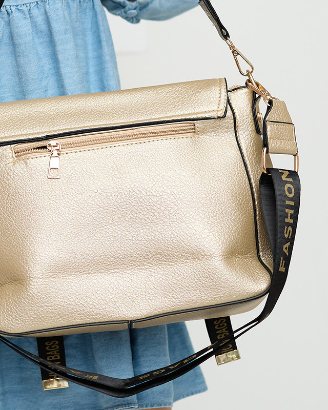 Geanta dama aurie cu dungi cu inscriptii - Accesorii