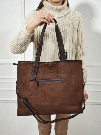 Geantă de damă shopper Daverna, din piele ecologică tip piele întoarsă