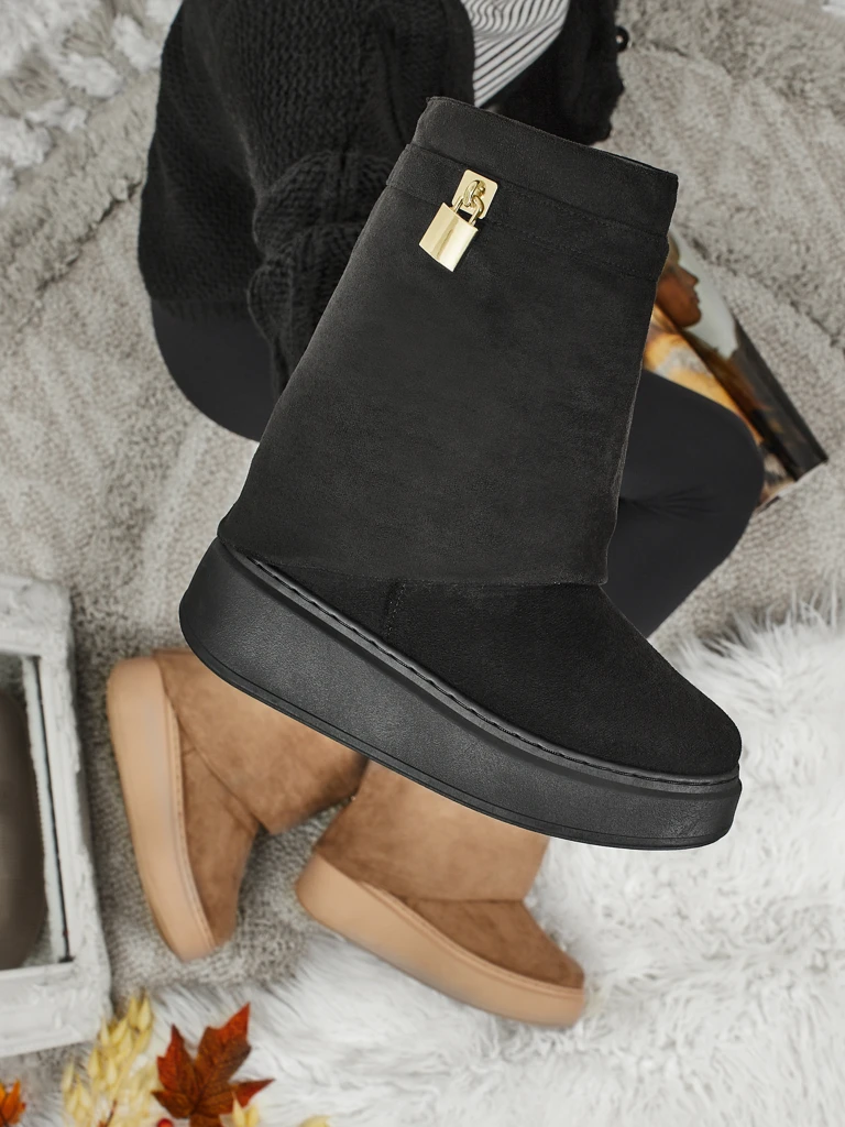 Cizme scurte tip snowboots pentru femei cu parte superioară detașabilă Elizze