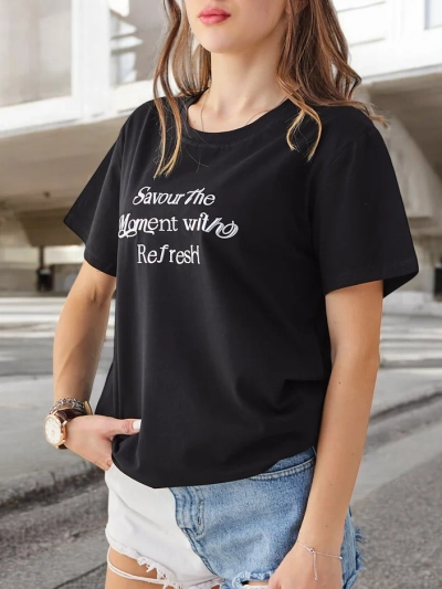 Royalfashion Cămașă din bumbac pentru femei Savurează Momentul Cu Refresh