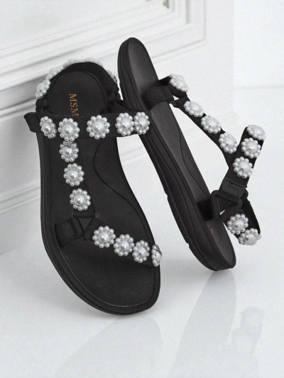 Sandale babskie Royalfashion Perseida nwa pa platfòm ak pèl