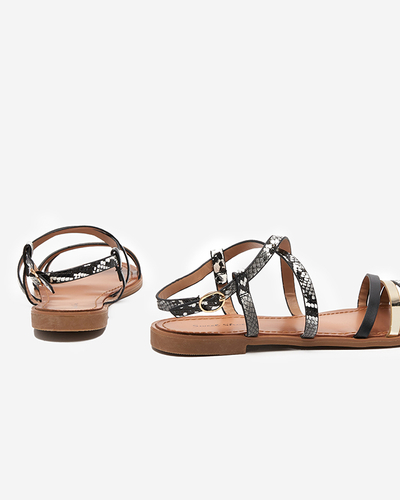 Sandale negre dama a'la piele de sarpe Elione - Incaltaminte