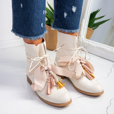 Beżowe botki z kokardką Leta - Obuwie