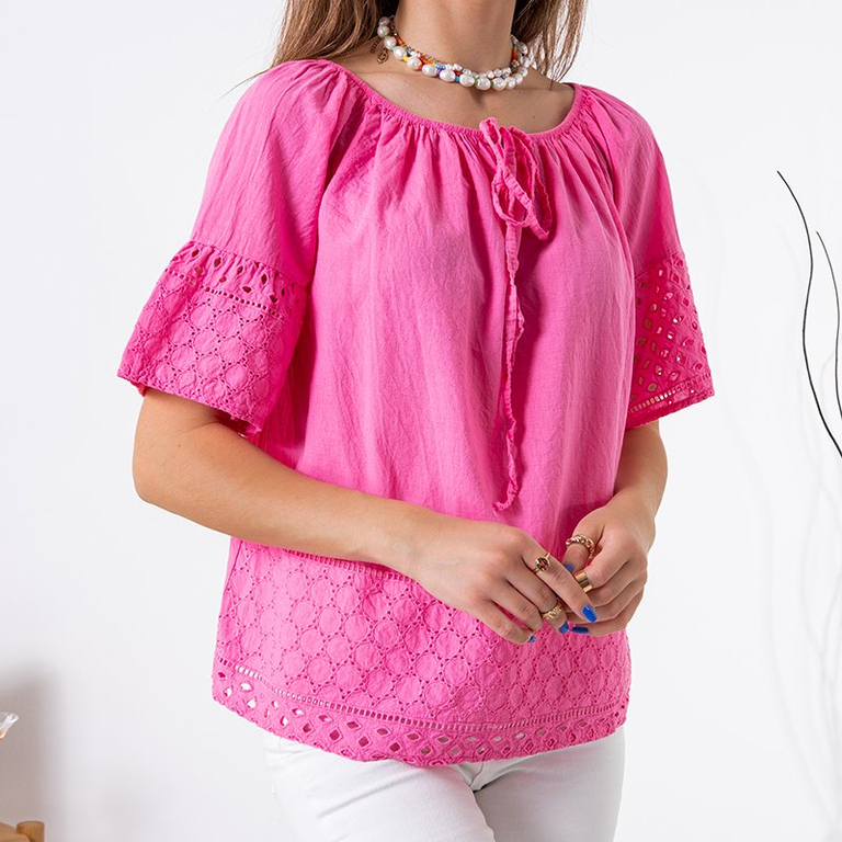 Bluză fucsia pentru femei cu broderie ajurată - Îmbrăcăminte